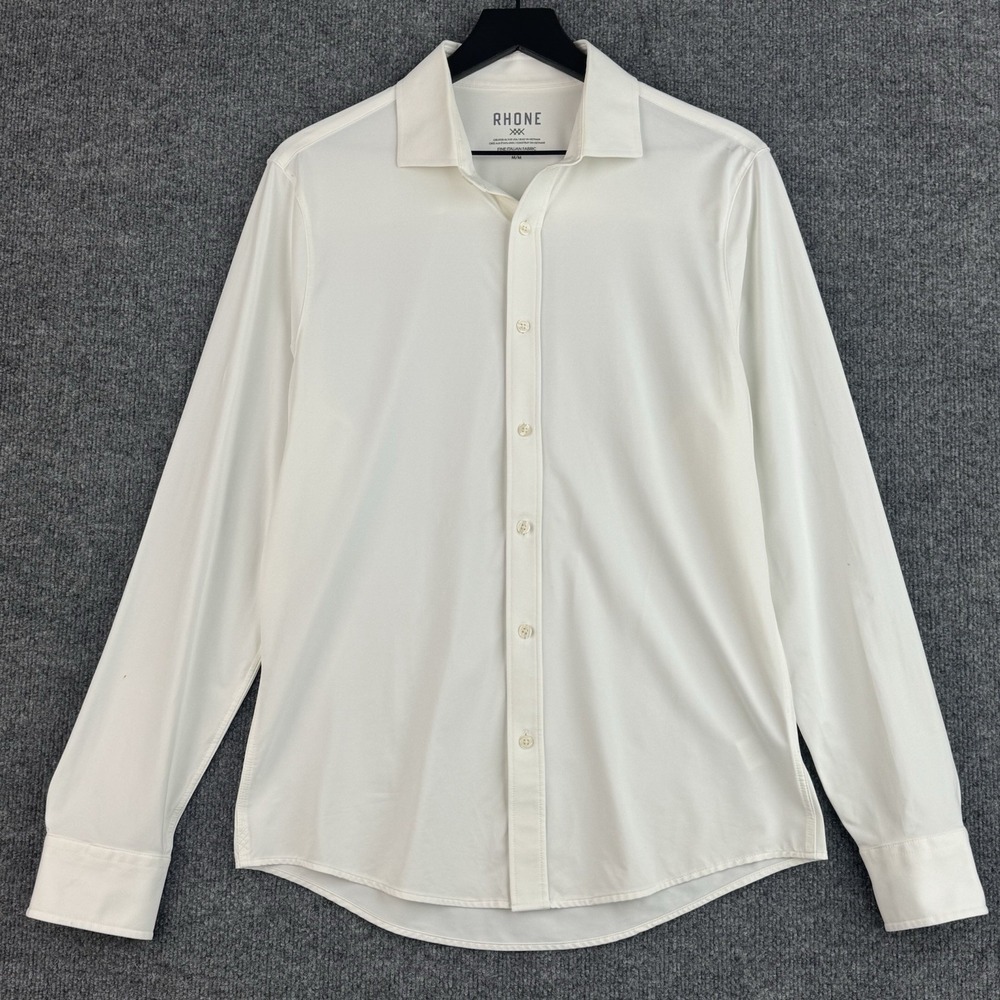 Rhone Performance Shirt Mens M White Fine Italian Slim Fit Commuter Long Sleeve
